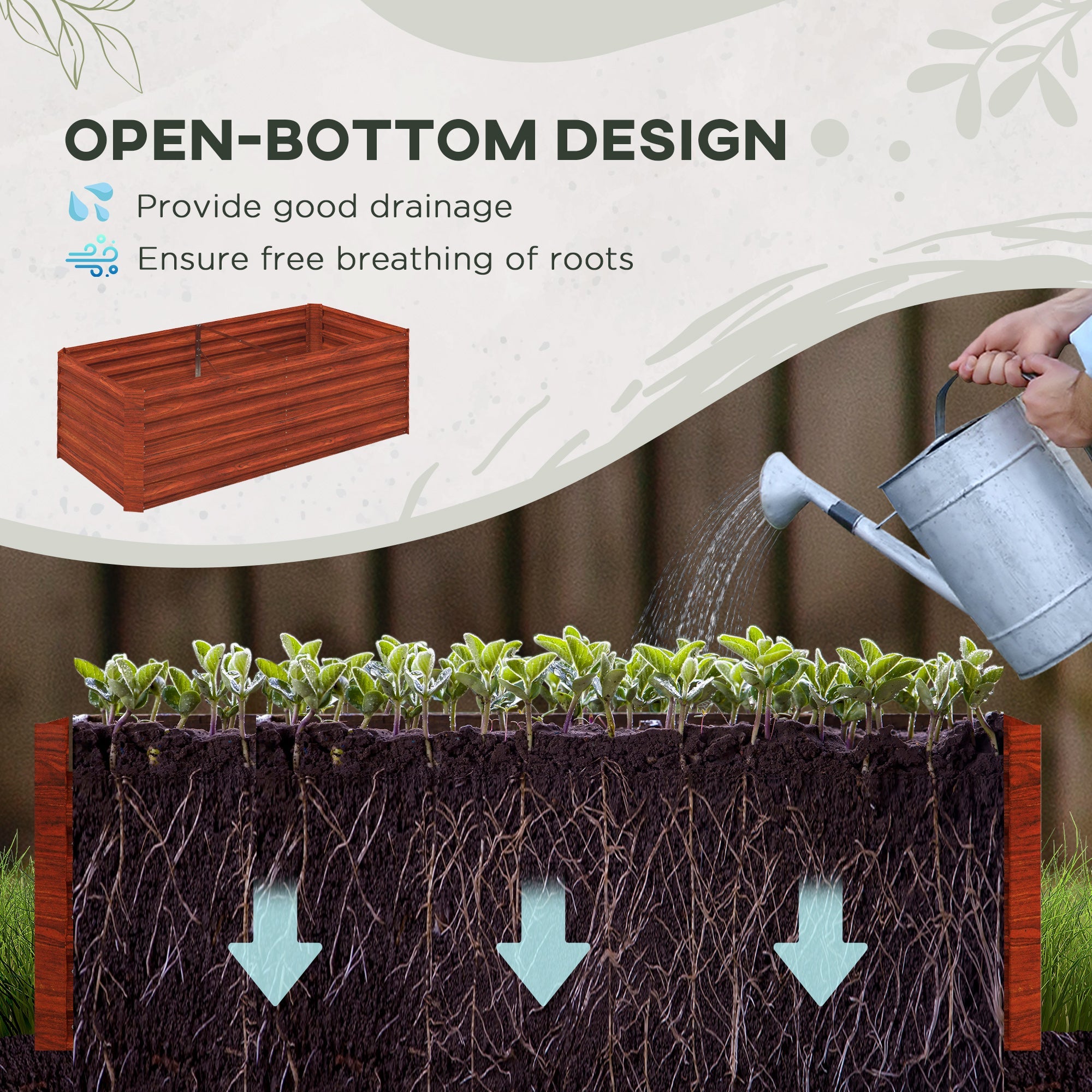 Outsunny Galvanized Raised Garden Bed, Steel Outdoor Planters with Reinforced Rods, 71" x 35" x 23", Rustic Brown 