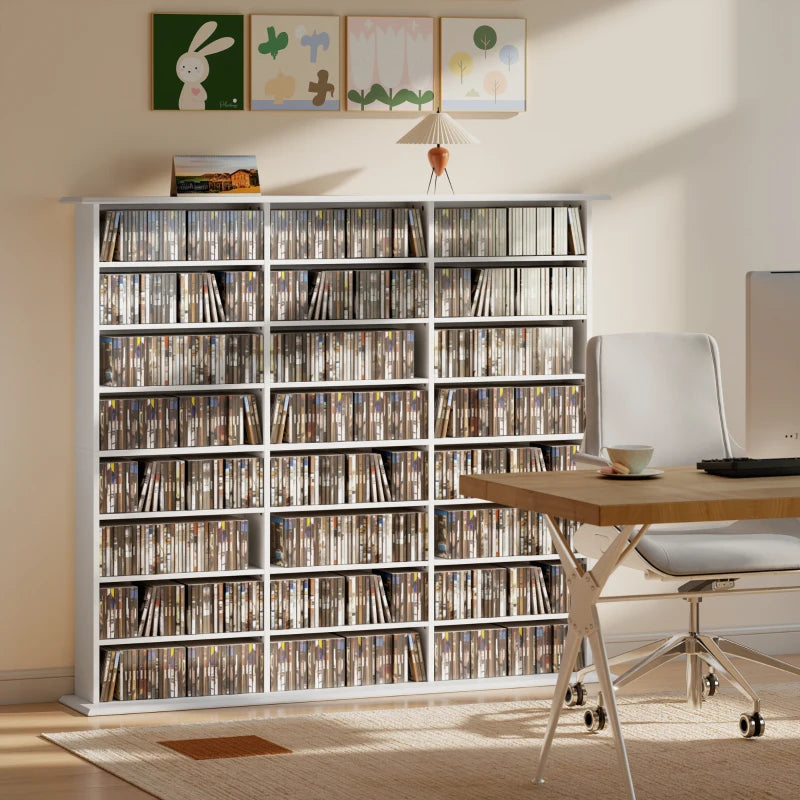 Media Storage Cabinet, 8-Tier DVD Shelf with 18 Adjustable Shelves, Holds 1032 CDs, 594 DVDs or Blu-rays, White