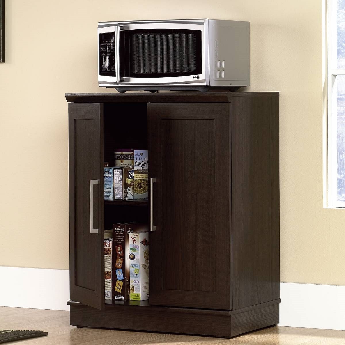 Contemporary Kitchen Storage Microwave Cabinet in Dark Oak - Free Shipping