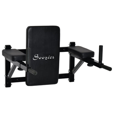 Soozier Wall Mounted Power Tower Gym Station with Pull Up Bar Dip Station for Home Workout Muscle Building Black 