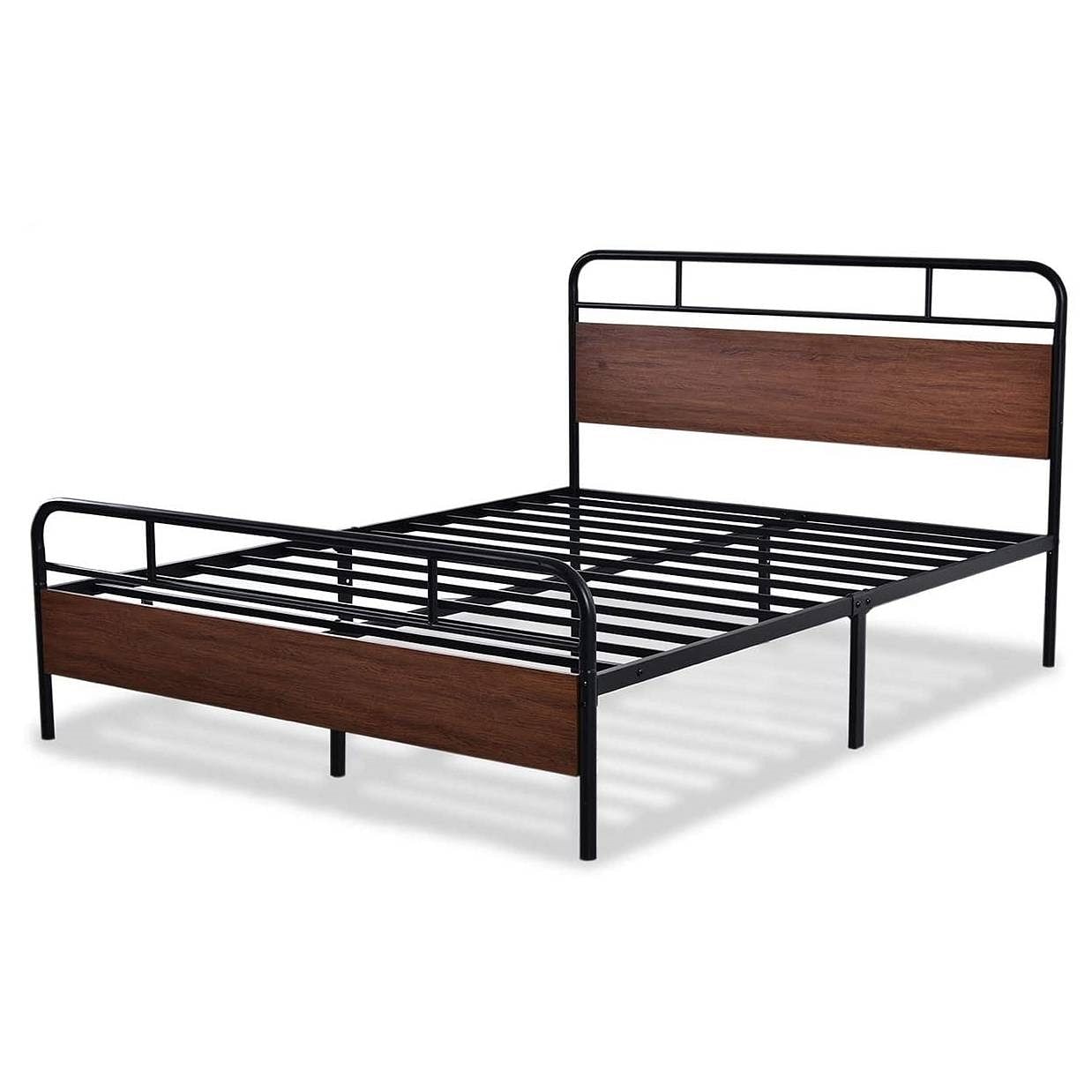 Full Size Industrial Metal Wood Platform Bed Frame with Headboard and Footboard - Free Shipping