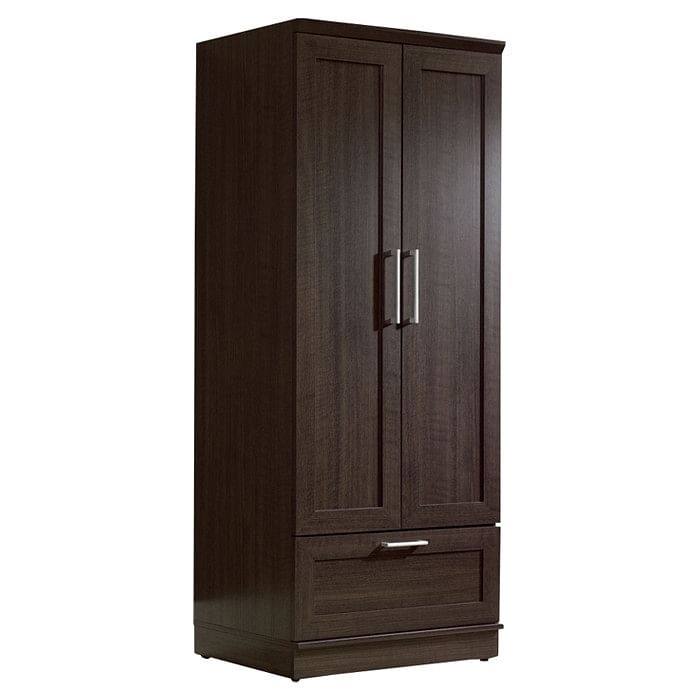 Dark Brown Wood Wardrobe Cabinet Armoire with Garment Rod - Free Shipping