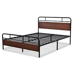 Queen Size Industrial Metal Wood Platform Bed Frame with Headboard and Footboard - Free Shipping 