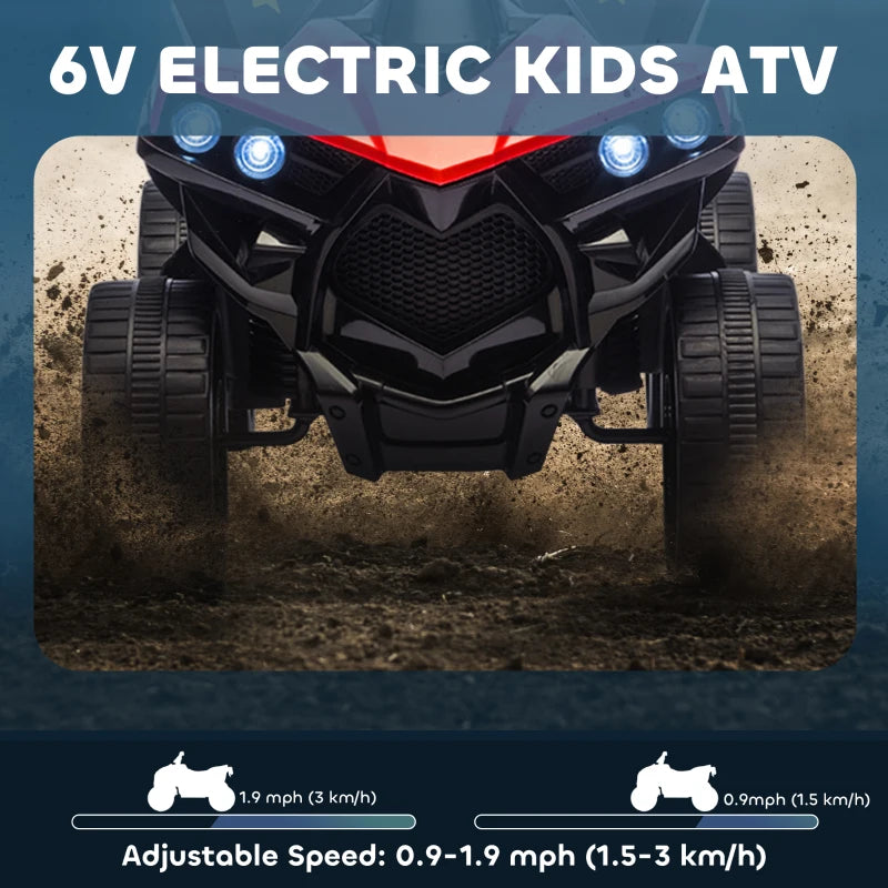Qaba 6V Kids ATV, 4 Wheeler Electric Ride on Car with Music and LED Headlights, for Ages 37-72 Months Boys and Girls, Red
