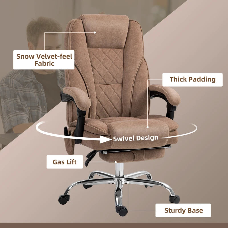 Massage Office Chair, Reclining Computer Chair with Adjustable Height and Footrest, Brown