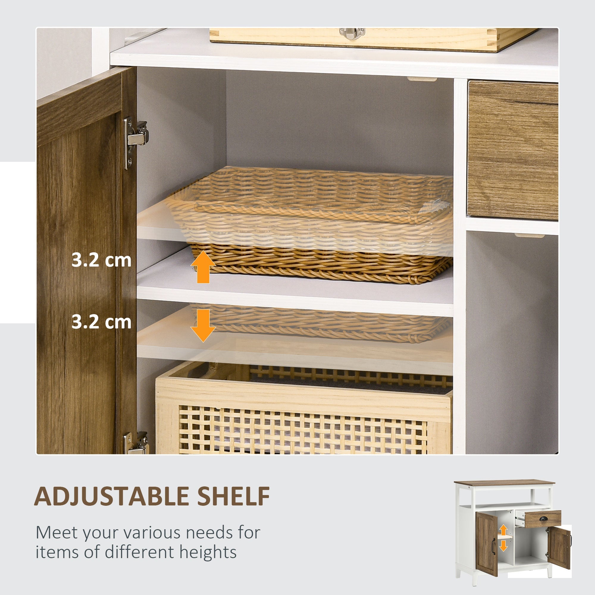 HOMCOM Storage Cabinet, Freestanding Sideboards and Buffets with Doors, Drawer for Dining Room, Living Room, Bedroom 
