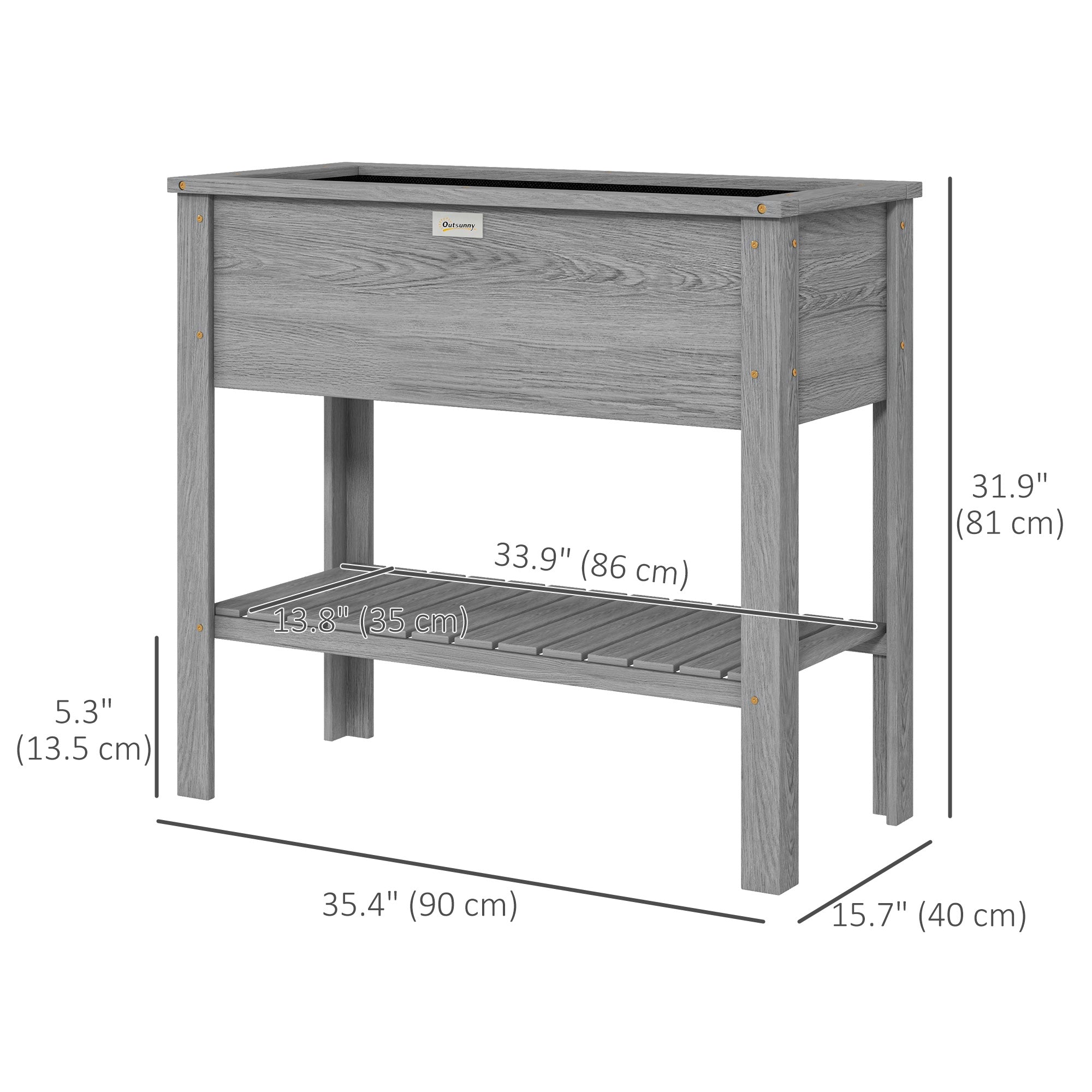 Outsunny Elevated Planter Paradise: Raised Bed Box with Shelf for Flowers, Vegetables, and Planter Box, Drain Holes, 36"x16"x32", Grey 