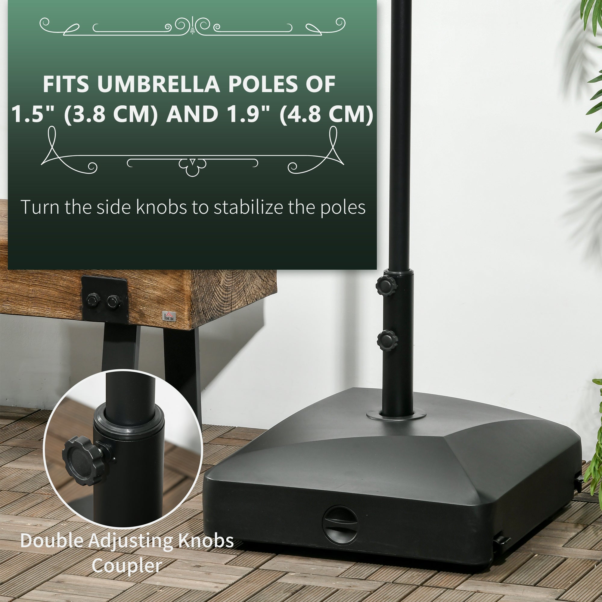 Outsunny 132lb Patio Umbrella Base with Wheels: Heavy Duty Outdoor Market Stand for Garden & Backyard, Black 