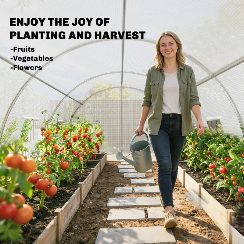 Walk-in Tunnel Greenhouse with 2 Support Rods, Mesh Door, Plant Hot House with PE Cover, 20'x10'x7', White