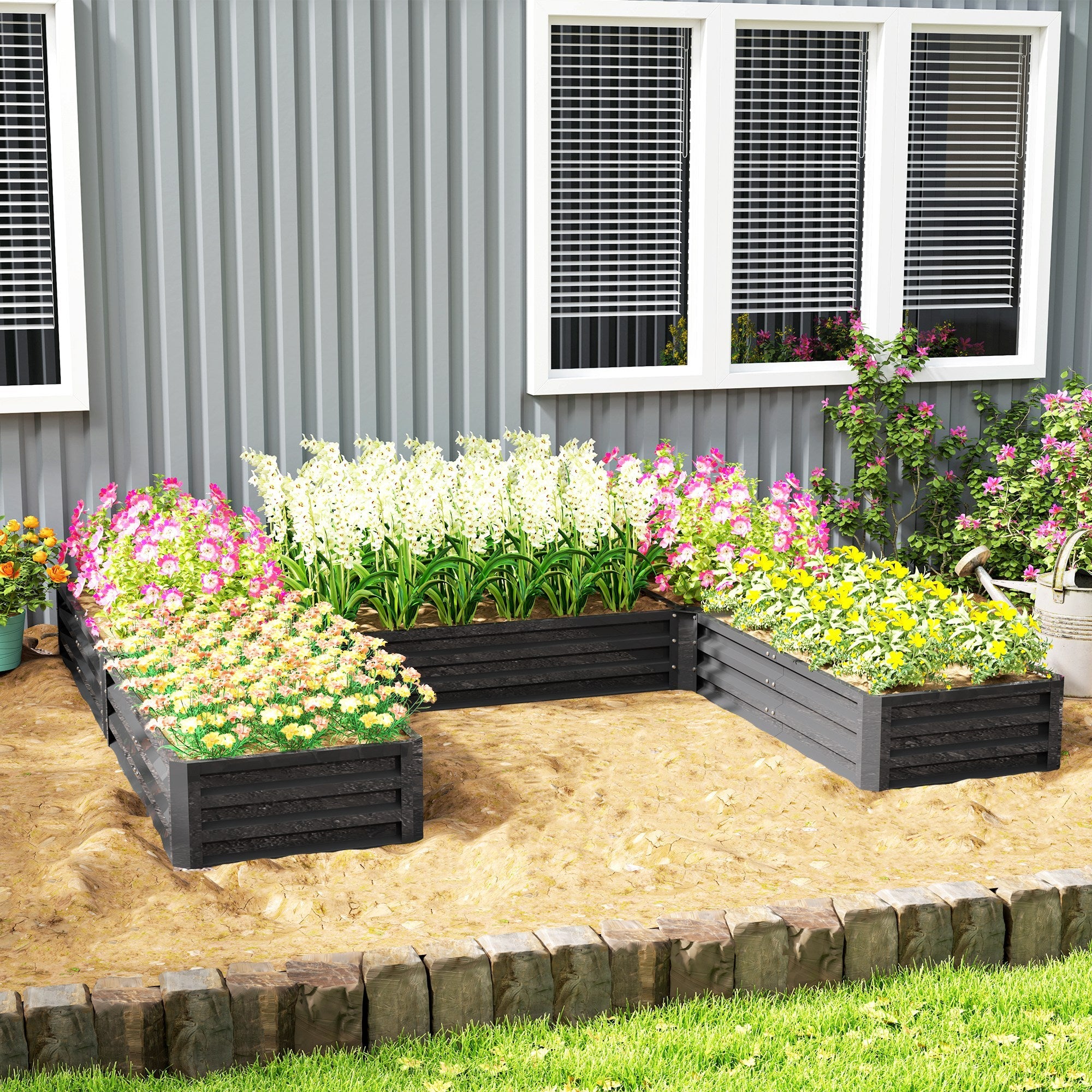 Outsunny Steel Raised Garden Bed, Set of 5 Large Box Planters for Outdoor Plants Vegetables Flowers Herbs, 8x8x1ft, Dark Grey 