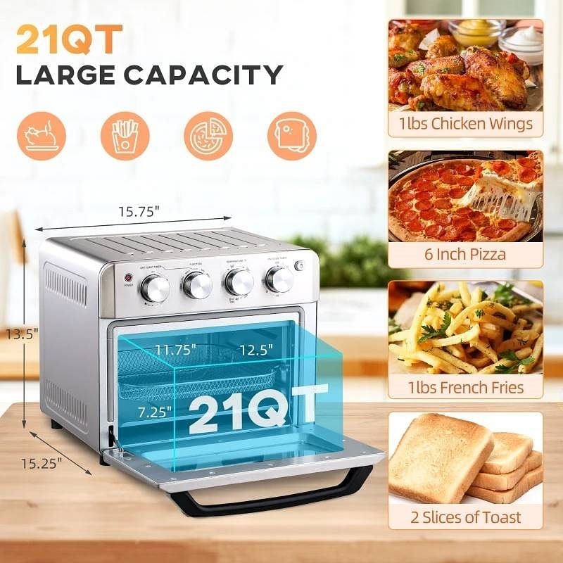 Silver Stainless Steel Convection Toaster Oven Kitchen Air Fryer - Free Shipping