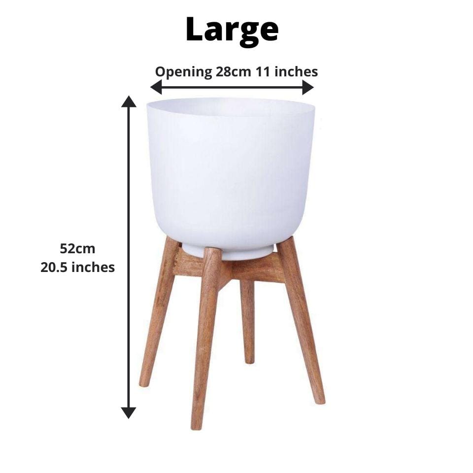 Sita - Mid-Century Turned Wood Leg Planter White (Multiple Sizes) 