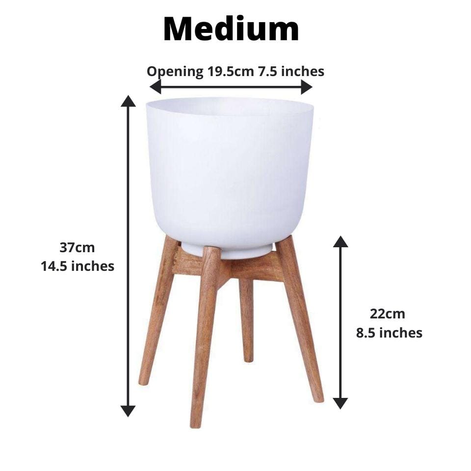 Sita - Mid-Century Turned Wood Leg Planter White (Multiple Sizes) 