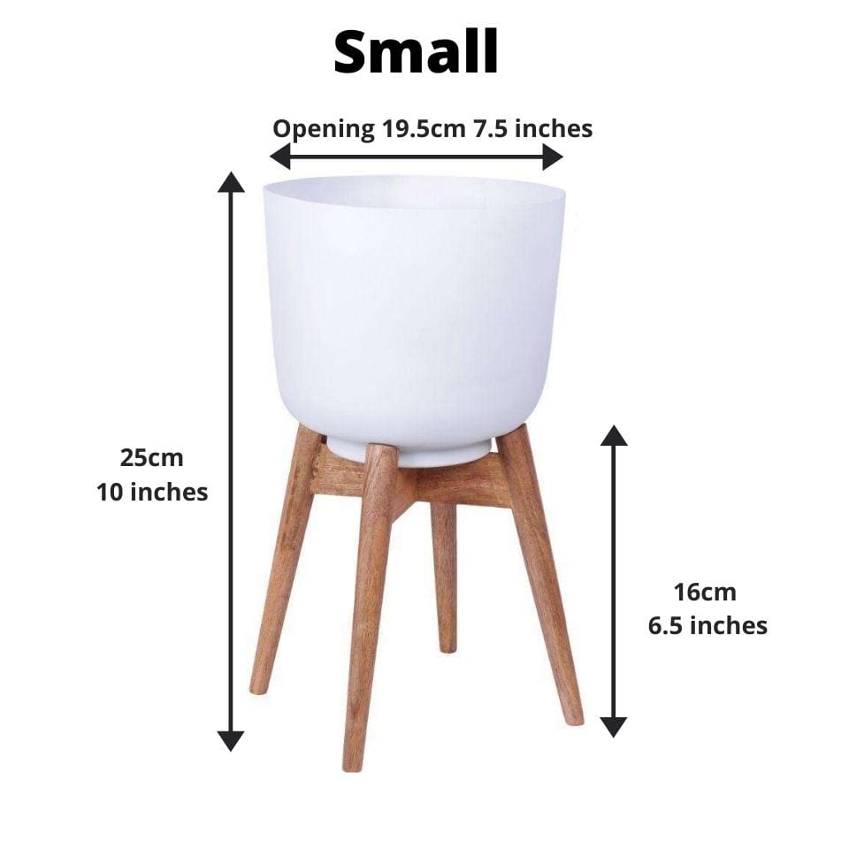 Sita - Mid-Century Turned Wood Leg Planter White (Multiple Sizes) 