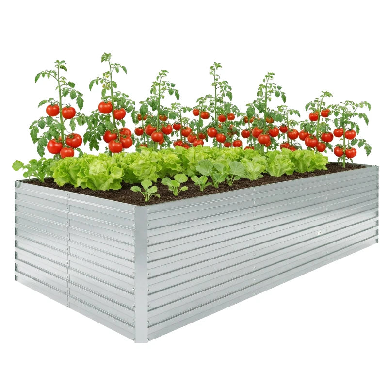 8' x 4' x 2' Raised Garden Bed, Galvanized Planter Box for Growing Flowers, Herbs and Vegetables, Silver