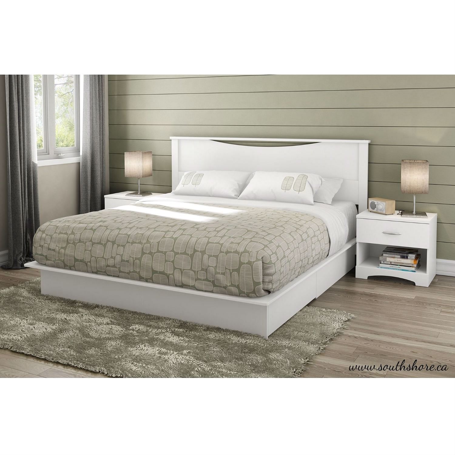 King size Modern Platform Bed with Storage Drawers in White Finish - Free Shipping