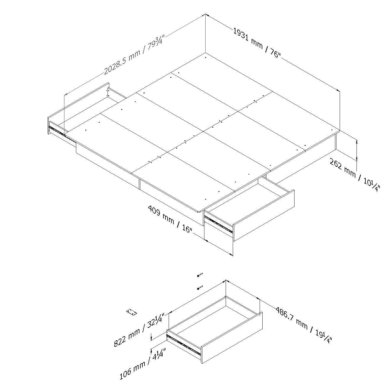 King size Modern Platform Bed with Storage Drawers in White Finish - Free Shipping