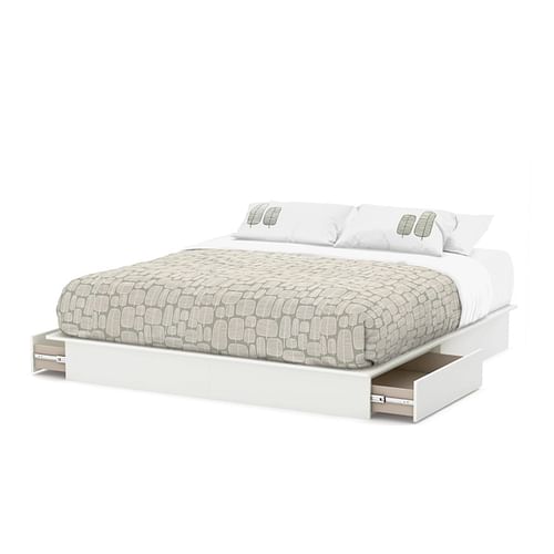 King size Modern Platform Bed with Storage Drawers in White Finish - Free Shipping