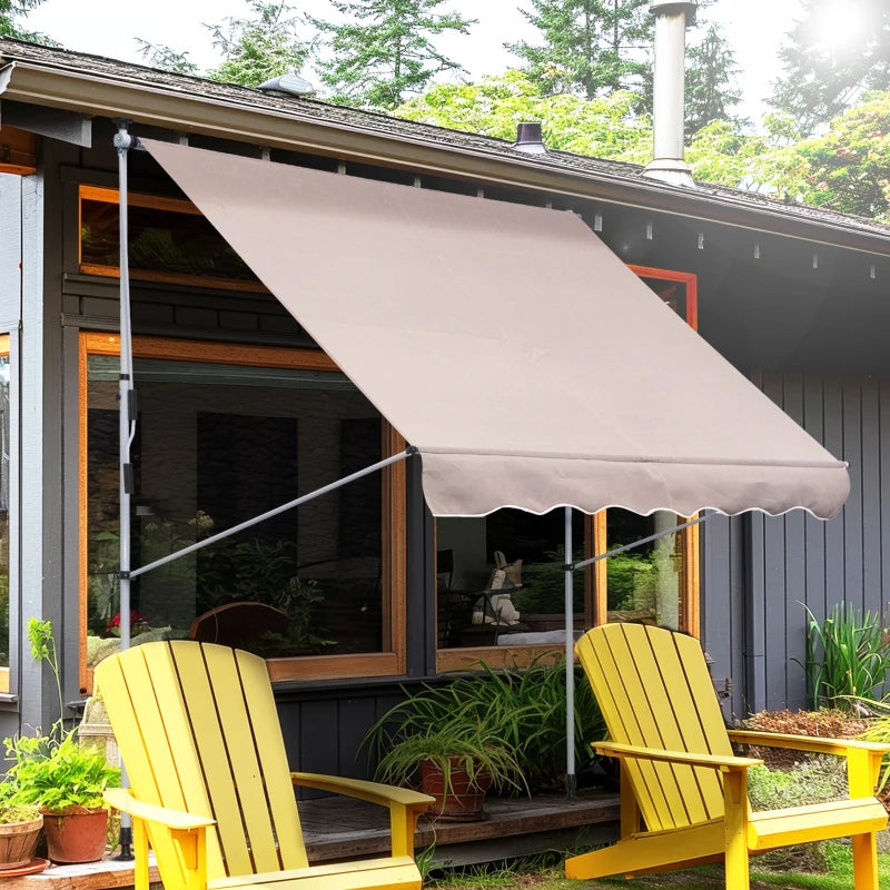 6.6'x5' Manual Retractable Patio Awning Window Door Sun Shade Deck Canopy Shelter Water Resistant UV Protector Beige