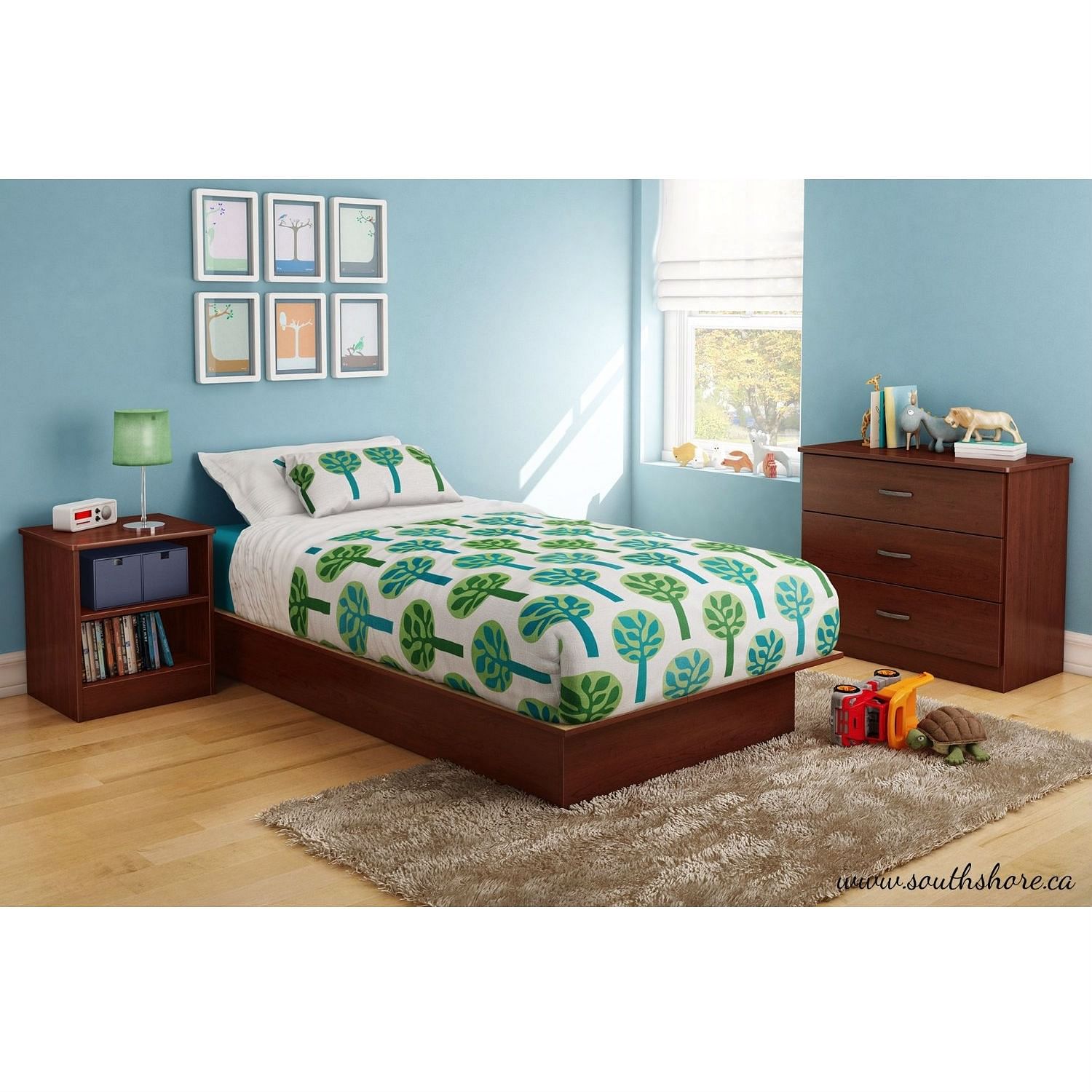 Twin size Platform Bed Frame in Royal Cherry Wood Finish - Free Shipping