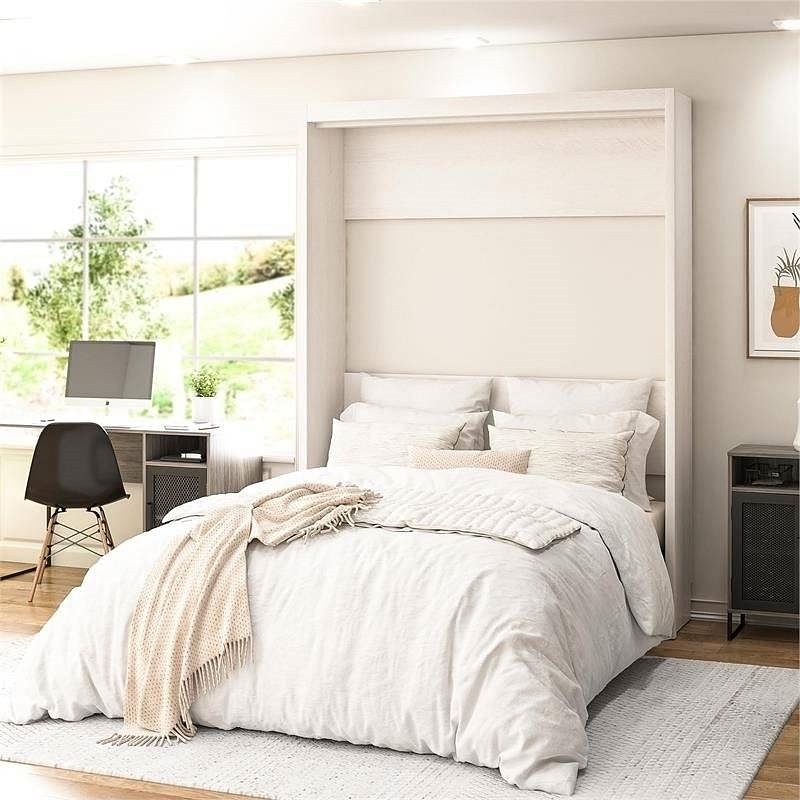 Full size Murphy Bed Space Saving Wall Bed Frame in Ivory Oak Finish - Free Shipping