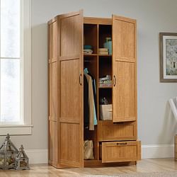 Bedroom Wardrobe Cabinet Storage Closet Organizer in Medium Oak Finish - Free Shipping 