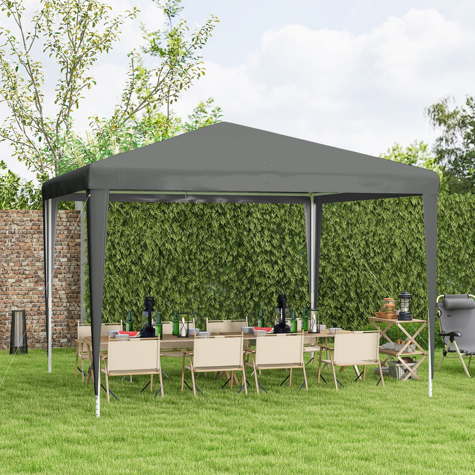 Outsunny 10x10ft Party Tent Portable Gazebo, Folding Garden Canopy Event Shelter Outdoor Sunshade Grey 