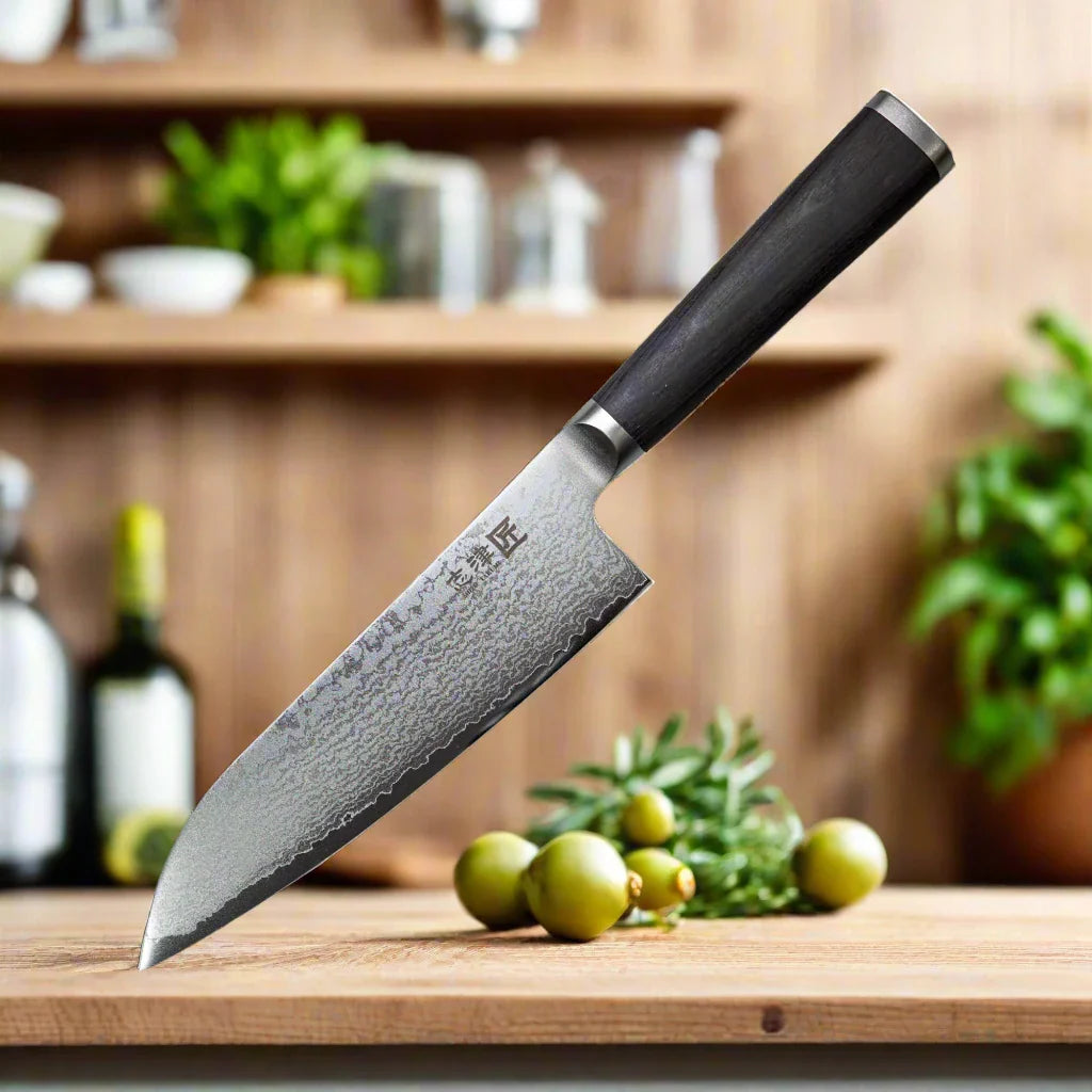 Miyako SUS 180mm Santoku Knife - 33 Layer Damascus Steel Blade – Made in Japan 