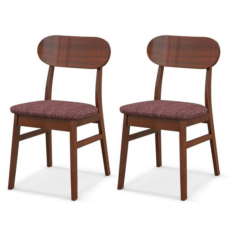 Set of 2 Modern Mid-Century Brown Wood Dining Chair with Padded Linen Seat - Free Shipping 