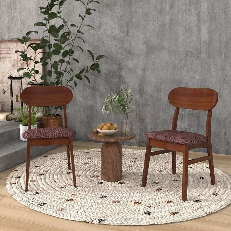 Set of 2 Modern Mid-Century Brown Wood Dining Chair with Padded Linen Seat - Free Shipping 