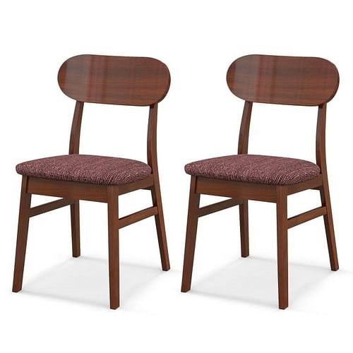 Set of 2 Modern Mid-Century Brown Wood Dining Chair with Padded Linen Seat - Free Shipping 