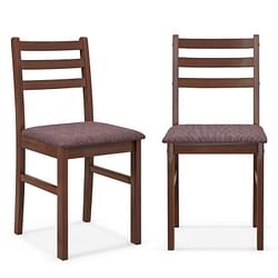 Set of 2 Modern Mid-Century Wood Dining Chairs with Linen Upholstered Seat - Free Shipping