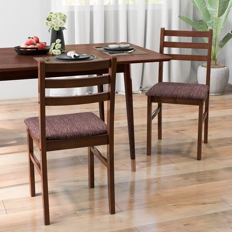 Set of 2 Modern Mid-Century Wood Dining Chairs with Linen Upholstered Seat - Free Shipping