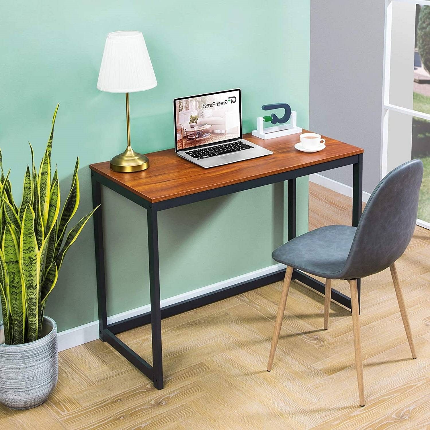 Compact Modern Home Office Laptop Computer Desk Table Metal Frame Wood Top - Free Shipping 