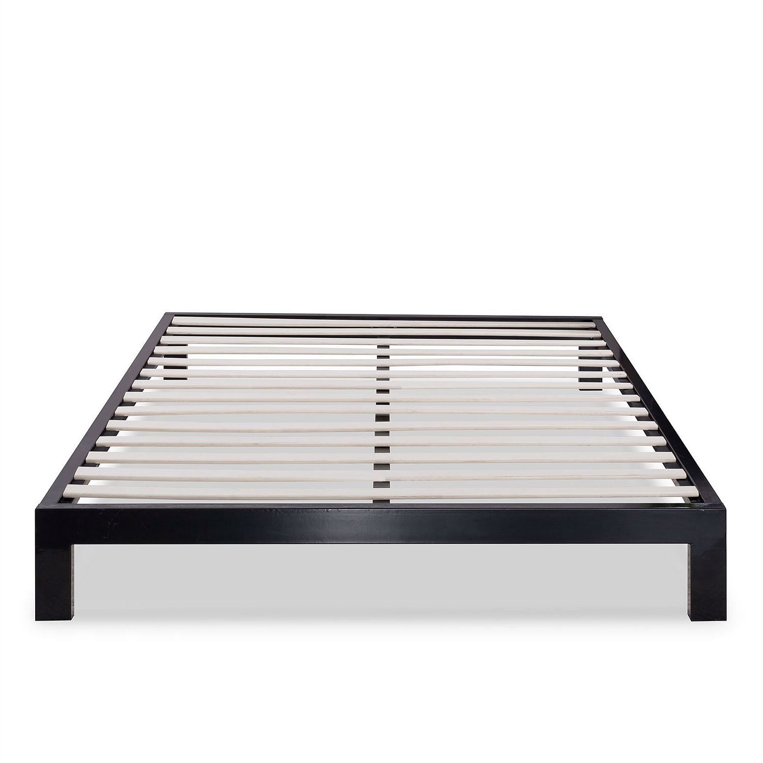 Queen Modern Black Metal Platform Bed Frame with Wooden Slats - Free Shipping