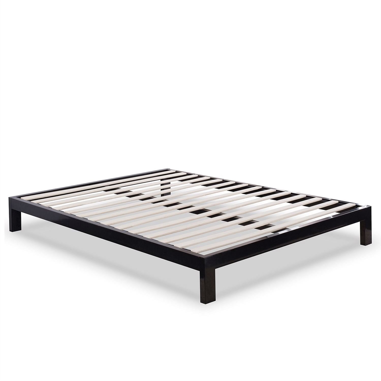 Queen Modern Black Metal Platform Bed Frame with Wooden Slats - Free Shipping