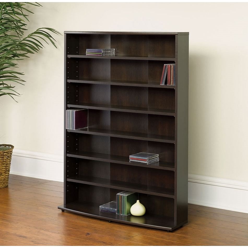 Contemporary 6-Shelf Bookcase Multimedia Storage Rack Tower in Brown Finish - Free Shipping