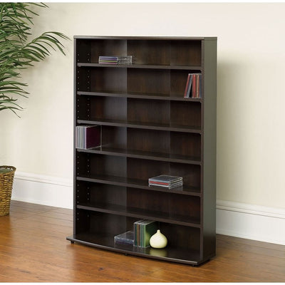 Contemporary 6-Shelf Bookcase Multimedia Storage Rack Tower in Brown Finish - Free Shipping 