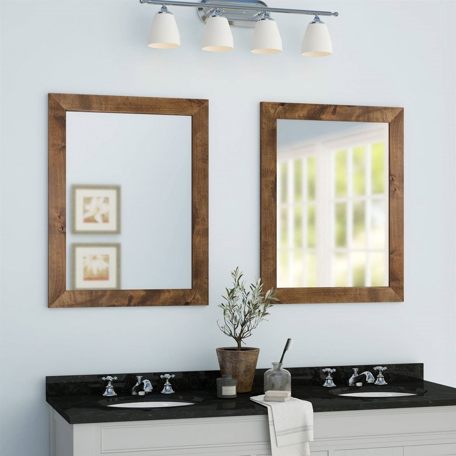 Set of 2 Modern Farmhouse Mirror Set Distressed Brown Wood Frame 31 x 24 inch - Free Shipping