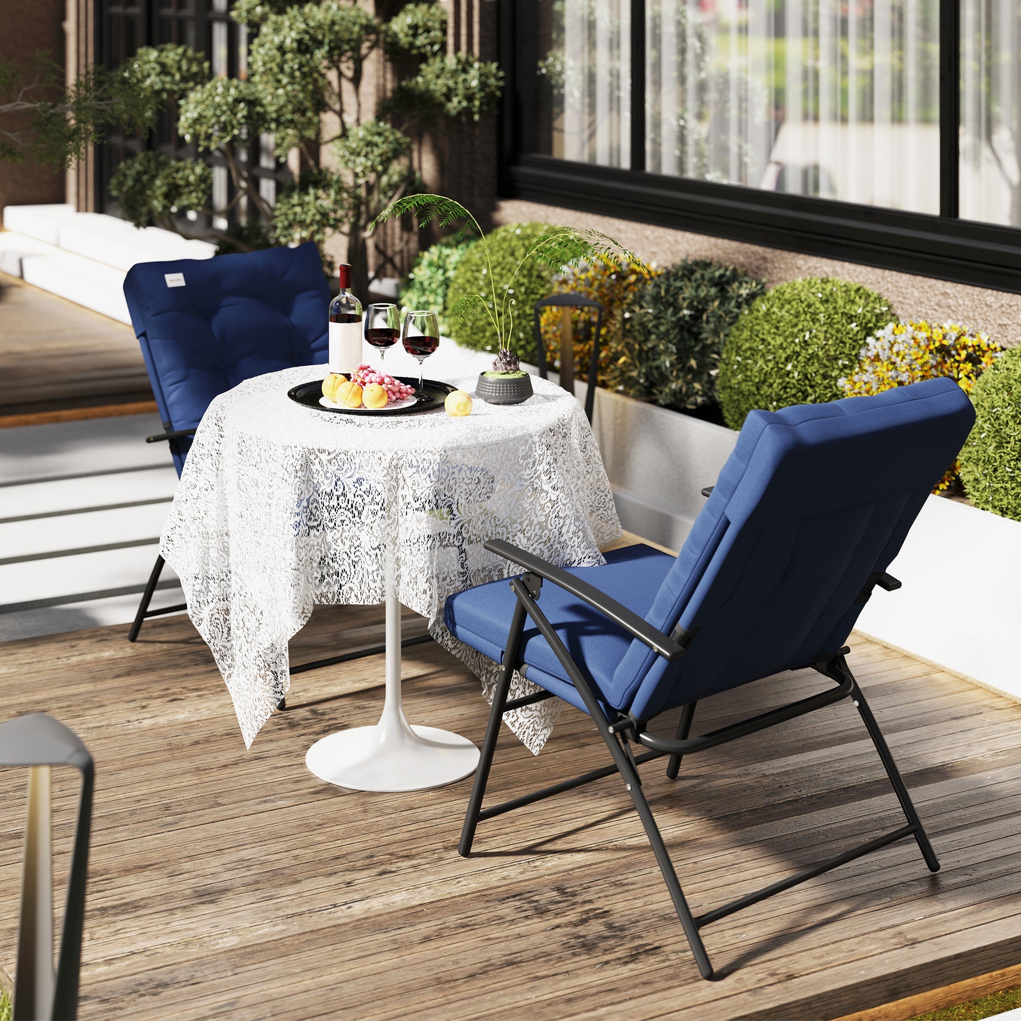 Outsunny Set of 2 Outdoor Folding Chairs with Adjustable Backrest, Padded Camping Chairs for Outdoor Events, Blue 