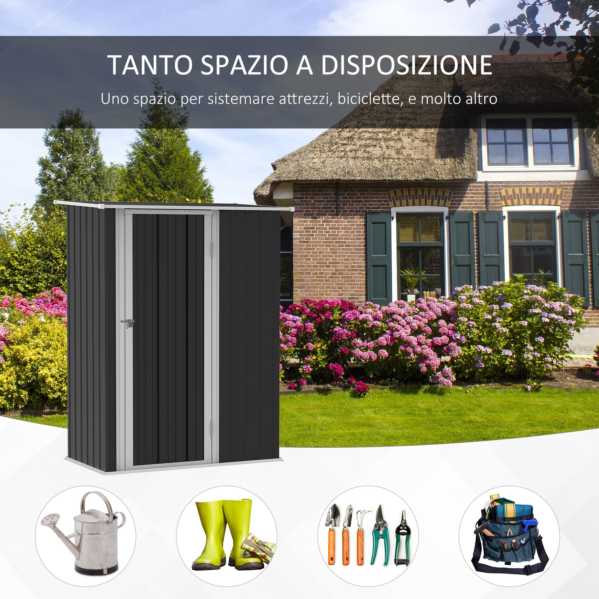 Outsunny 5 x 3ft Outdoor Storage Shed Metal Garden Shed Cabanon with Sloped Roof, Lockable Door for Tool, Grey 