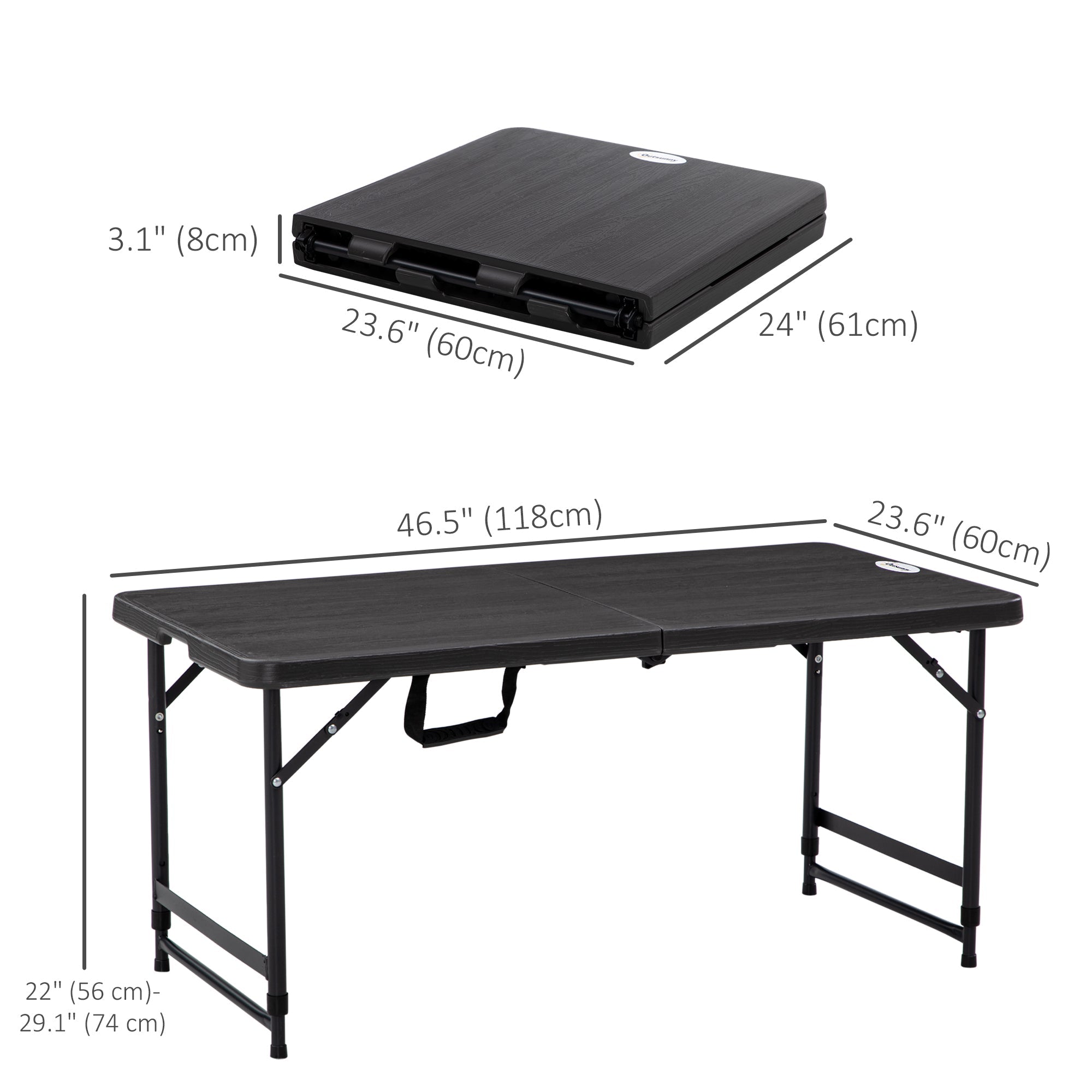 Outsunny Foldable Patio Dining Table for 4, Height Adjustable Outdoor Table for Garden Lawn Backyard, Dark Grey 