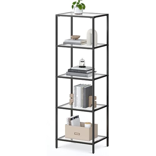 Black Metal Frame Glass Shelf Bookcase 4-Shelves Shelving Unit - Free Shipping