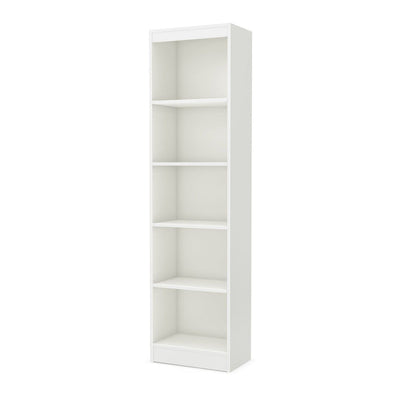 5-Shelf Narrow Bookcase Storage Shelves in White Wood Finish - Free Shipping 