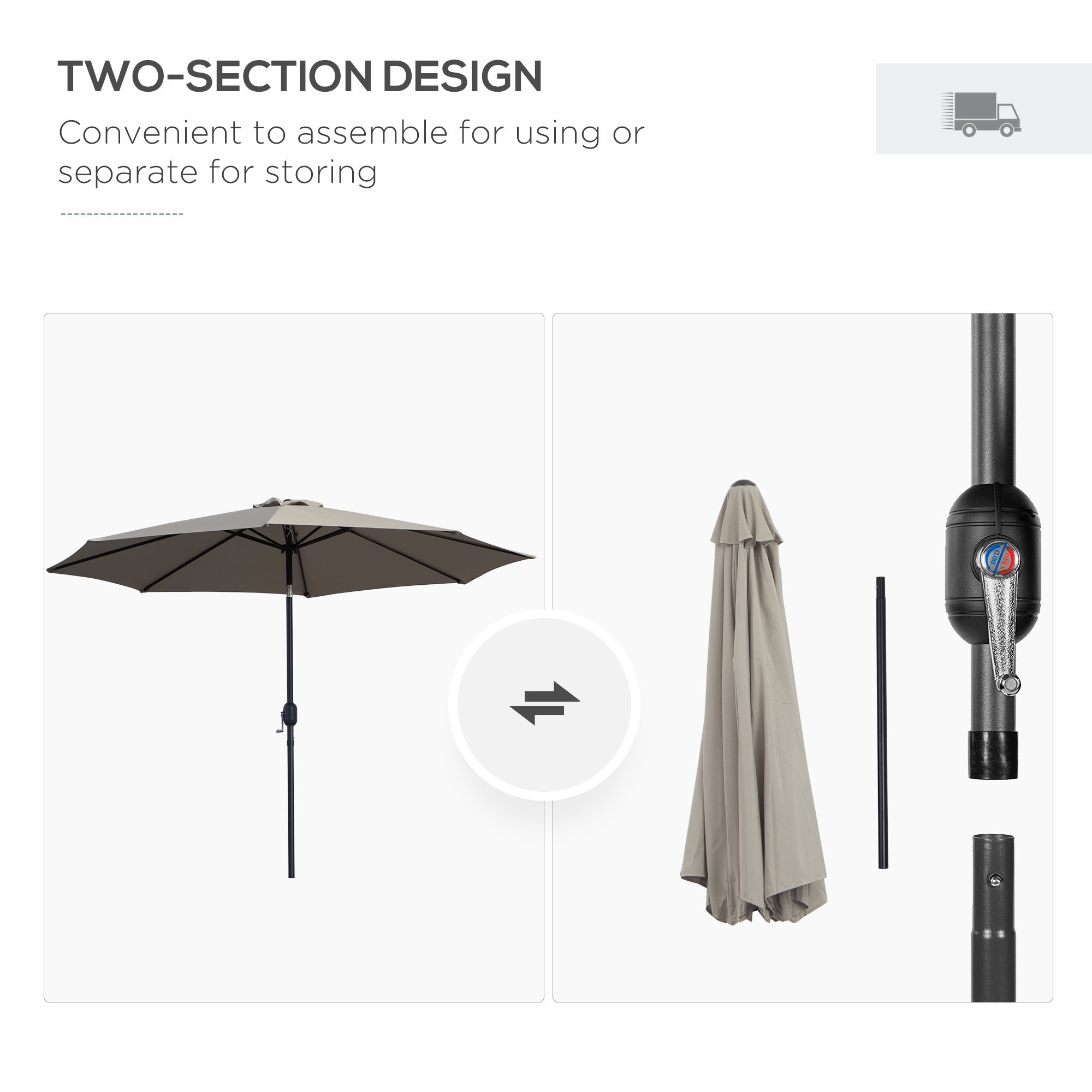 Outsunny 10'x 8' Steel Frame Round Market Patio Sun Umbrella Garden Parasol Outdoor Sunshade Canopy (Light Grey) 