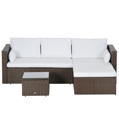 Outsunny 3pcs Modern Rattan Sofa Set, Wicker Patio Furniture Set with Coffee Table, Cushions, Pillows 