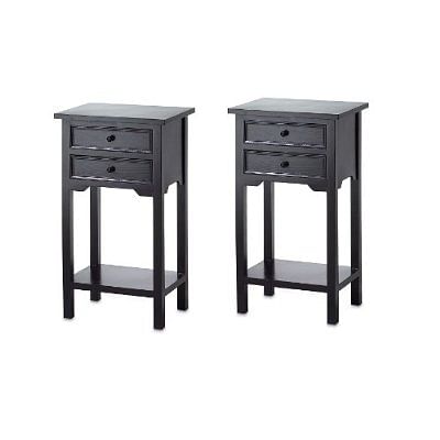 Set of 2 Nightstand Side Tables / End Table in Black Finish Pine Wood - Free Shipping 