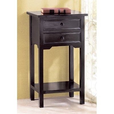 Set of 2 Nightstand Side Tables / End Table in Black Finish Pine Wood - Free Shipping