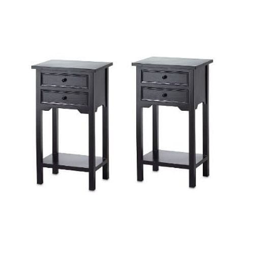 Set of 2 Nightstand Side Tables / End Table in Black Finish Pine Wood - Free Shipping