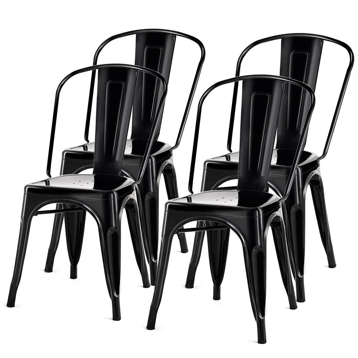 Set of 4 Indoor Outdoor Black Metal Stacking Bistro Dining Chairs - Free Shipping 